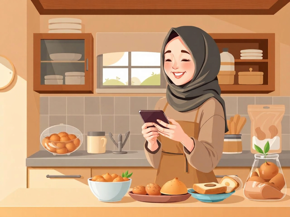 Usahawan rumah menerima order melalui Tebus di dapur rumah